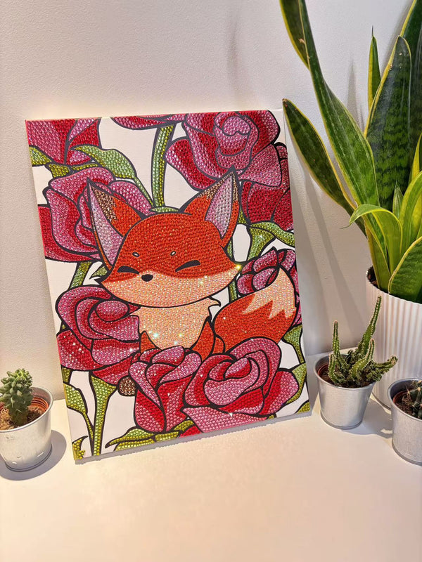 Pre-done Crystal Fox and Rose Rhinestone Diamond Canvas