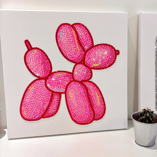 Pre-done Pink Ballon Dog Rhinestone Diamond Painting Canvas