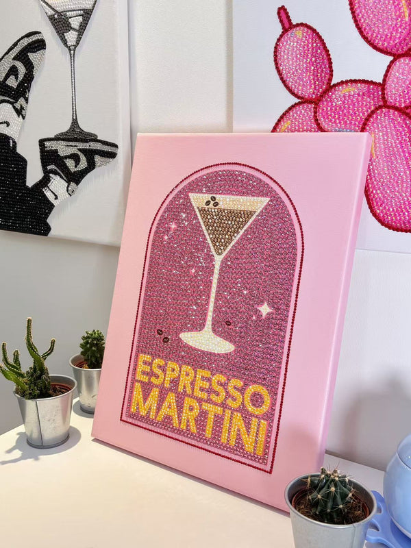 Pre-done Espresso Martini Rhinetone Diamond Painting Canvas