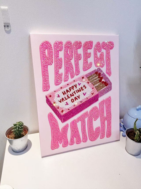 Pre-done Pink Perfect Match Rhinestone Diamond Painting Canvas