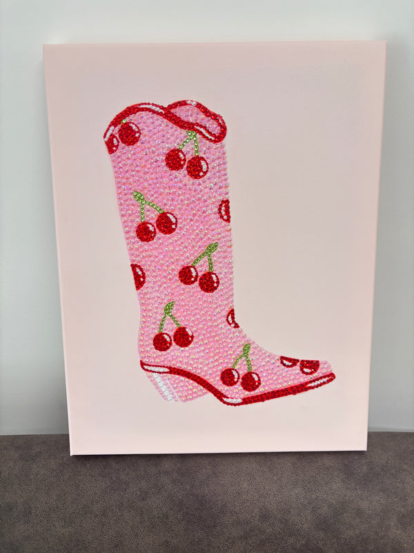 DIY Pink Cherry Boots Rhinestone Canvas Art Kit