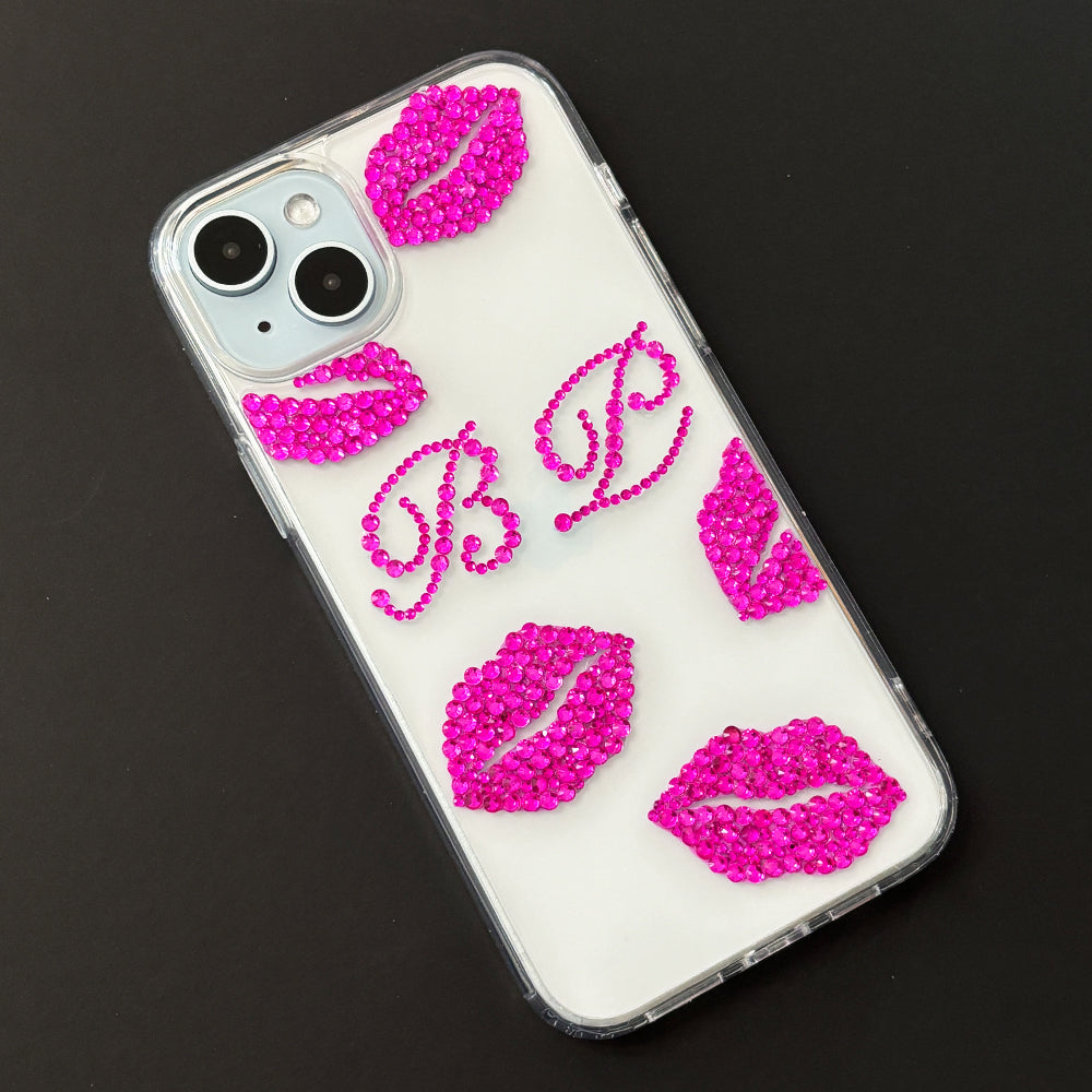 Personalized bling rhinestone rose lip phone case