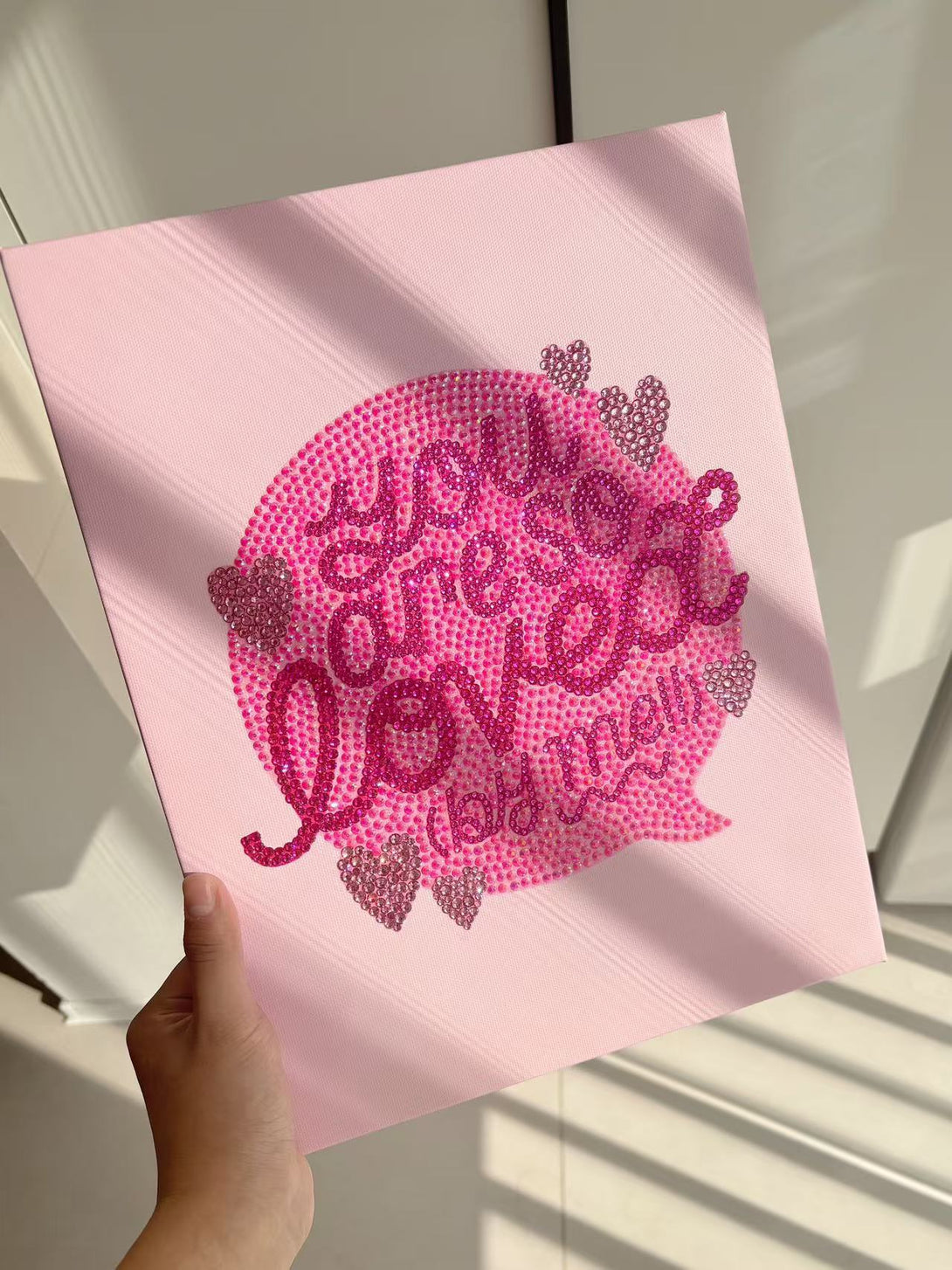 Pink Loved by Me Rhinestone Canvas