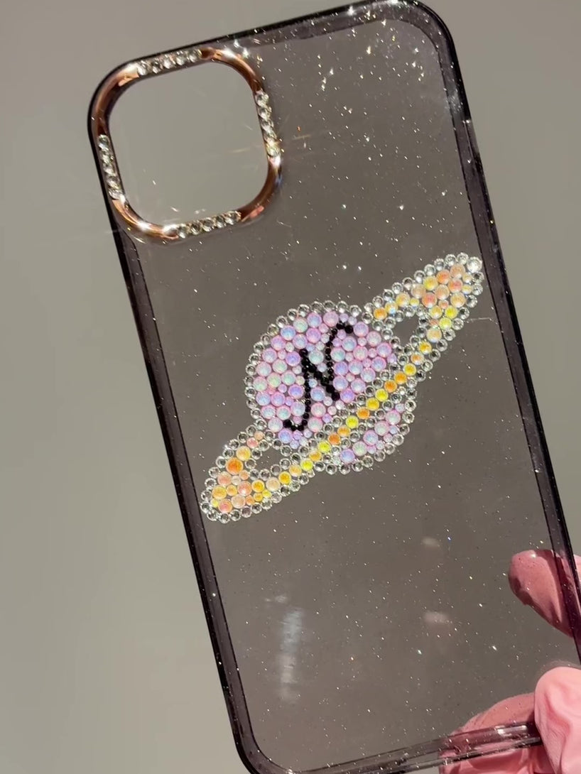 Custom Bling Rhinestone Planet Phone Case With Initial